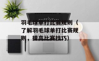 羽毛球单打比赛规则（了解羽毛球单打比赛规则，提高比赛技巧）